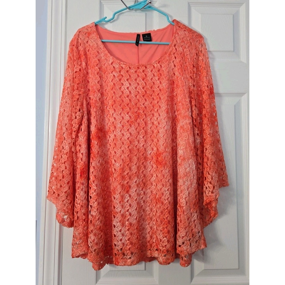 New Directions Womans Long Sleeve Blouse Lace With Lining Size XL Orange